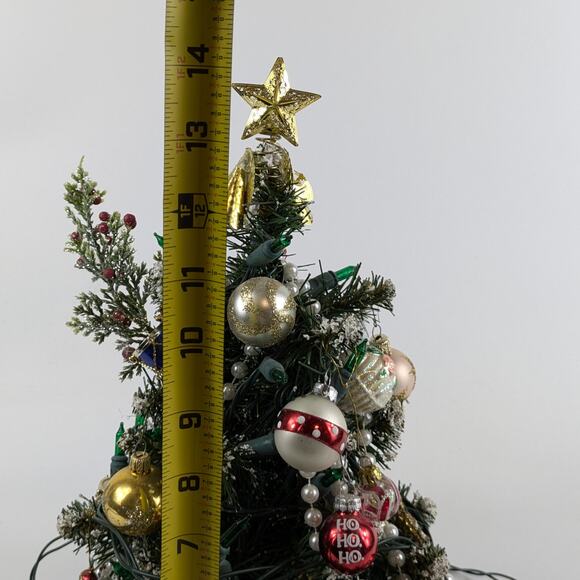 Decorated Tabletop Christmas Tree 14″ with Collectible Glass Ornaments & Lights - Picture 4 of 15